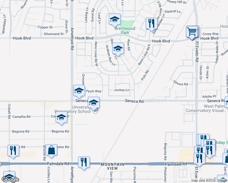 map of restaurants, bars, coffee shops, grocery stores, and more near 13961 Jockey Lane in Victorville