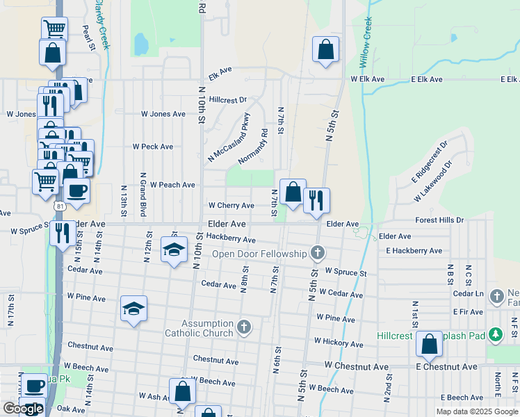 map of restaurants, bars, coffee shops, grocery stores, and more near 712 West Cherry in Duncan