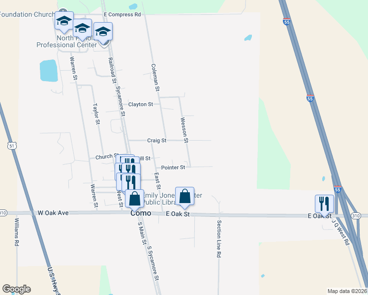 map of restaurants, bars, coffee shops, grocery stores, and more near 312 Craig Street in Como