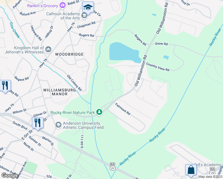 map of restaurants, bars, coffee shops, grocery stores, and more near 103 Guilbault Drive in Anderson