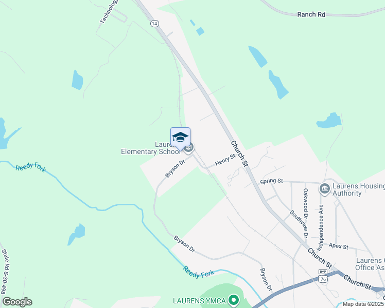 map of restaurants, bars, coffee shops, grocery stores, and more near 301 Henry Street in Laurens