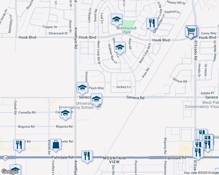 map of restaurants, bars, coffee shops, grocery stores, and more near 14570 Equestrian Way in Victorville
