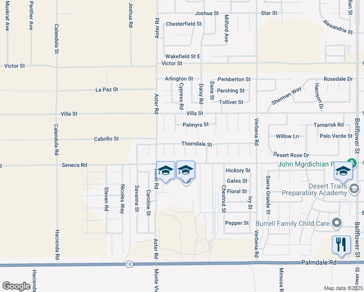 map of restaurants, bars, coffee shops, grocery stores, and more near 14560 Chippendale Circle in Adelanto