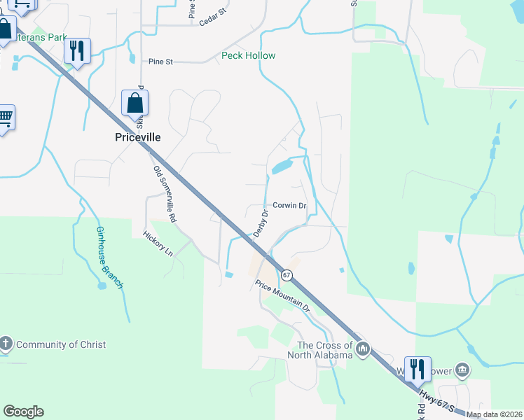 map of restaurants, bars, coffee shops, grocery stores, and more near 70 Derby Drive in Decatur