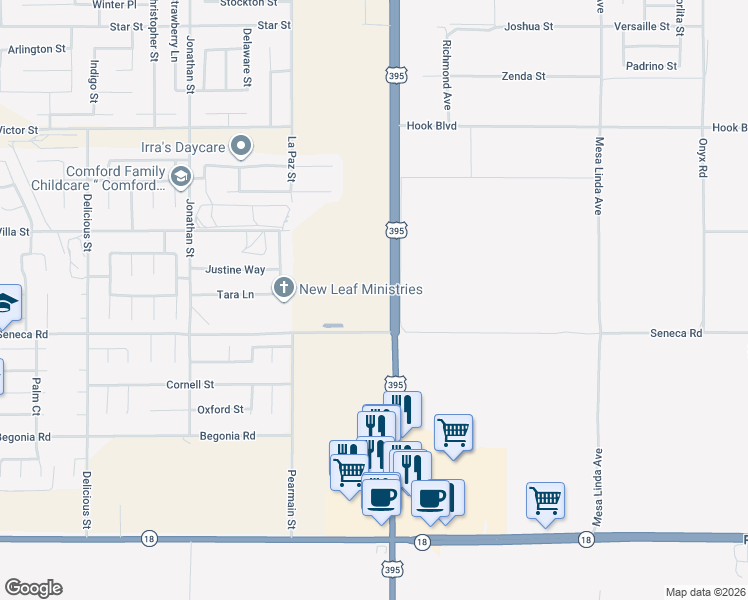 map of restaurants, bars, coffee shops, grocery stores, and more near 14590 U.S. 395 in Victorville