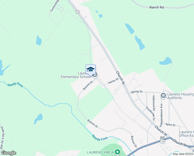 map of restaurants, bars, coffee shops, grocery stores, and more near 301 Henry Street in Laurens