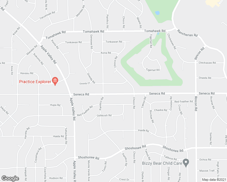 map of restaurants, bars, coffee shops, grocery stores, and more near 19566 Seneca Road in Apple Valley