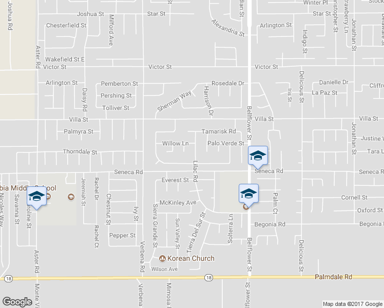 map of restaurants, bars, coffee shops, grocery stores, and more near 14564 Lilac Road in Adelanto