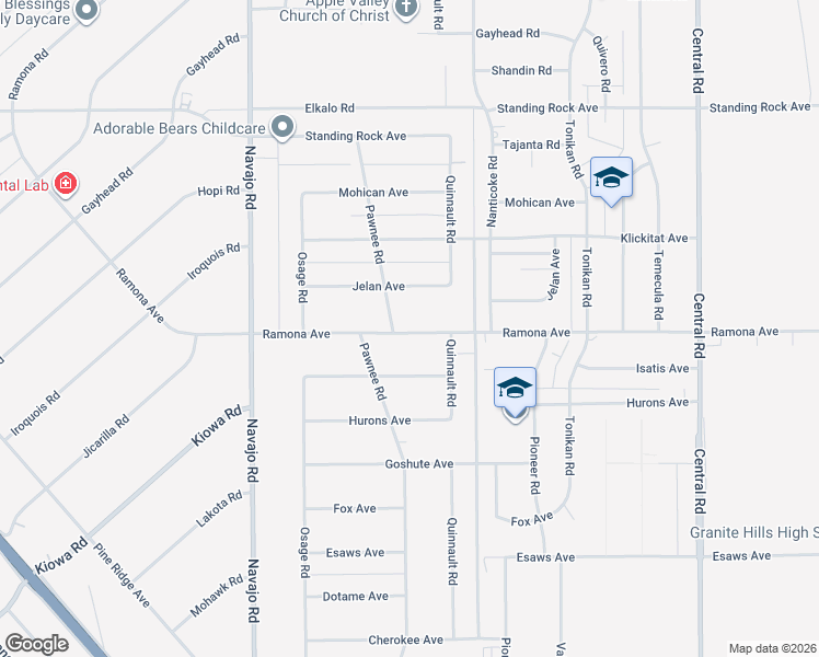 map of restaurants, bars, coffee shops, grocery stores, and more near 21960 Ramona Avenue in Apple Valley