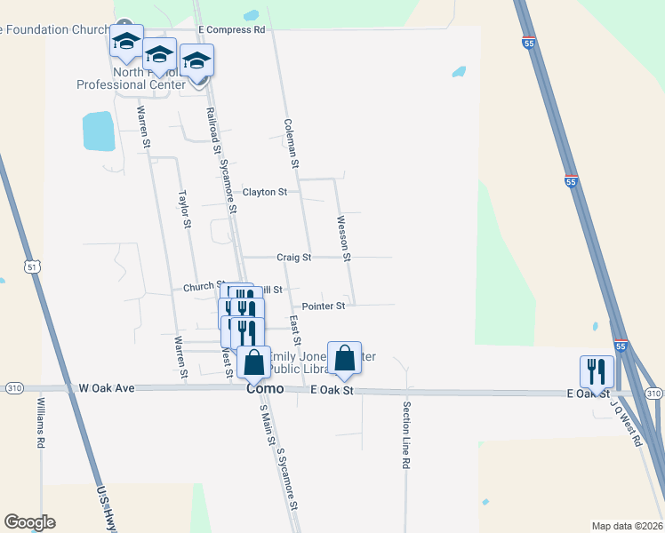 map of restaurants, bars, coffee shops, grocery stores, and more near 312 Craig Street in Como