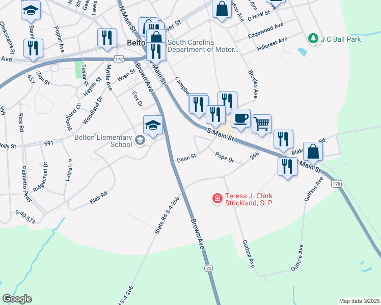 map of restaurants, bars, coffee shops, grocery stores, and more near 108 Dean Street in Belton