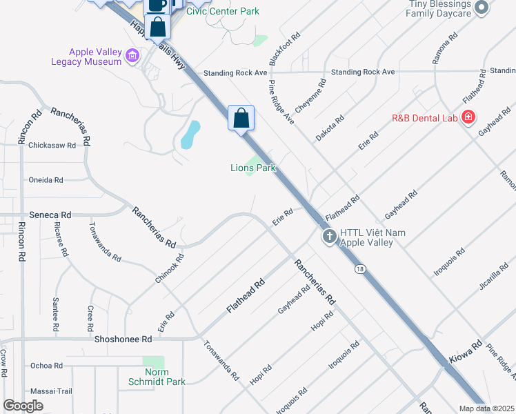 map of restaurants, bars, coffee shops, grocery stores, and more near 14481 Savannah Court in Apple Valley