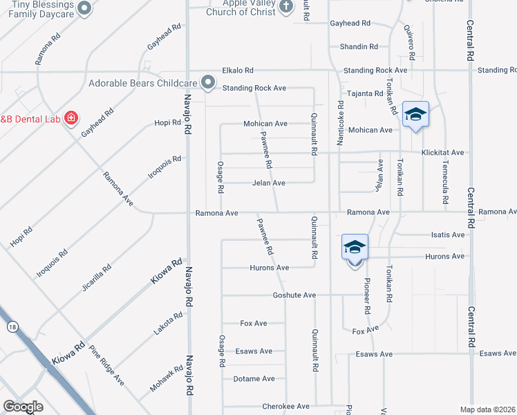 map of restaurants, bars, coffee shops, grocery stores, and more near 21896 Ramona Avenue in Apple Valley