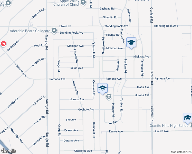 map of restaurants, bars, coffee shops, grocery stores, and more near 22080 Ramona Avenue in Apple Valley