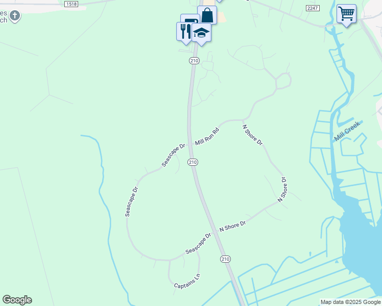 map of restaurants, bars, coffee shops, grocery stores, and more near Highway 210 in Sneads Ferry