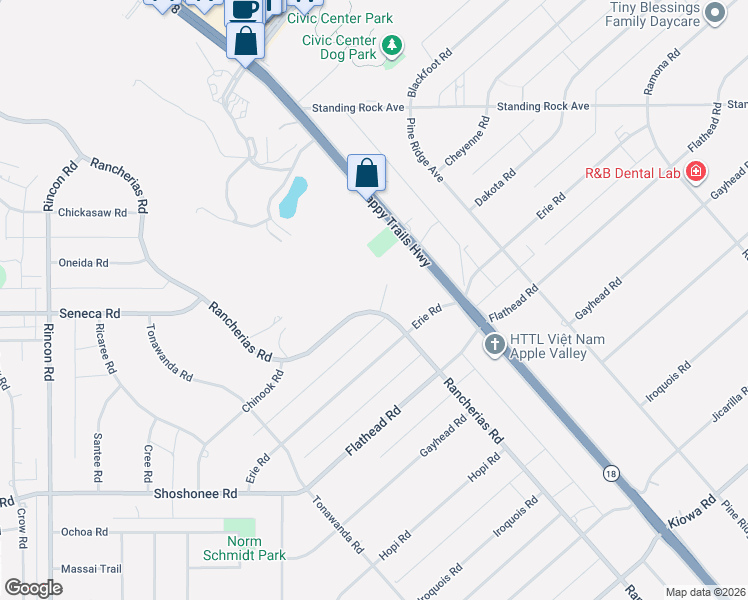 map of restaurants, bars, coffee shops, grocery stores, and more near 14482 Savannah Court in Apple Valley