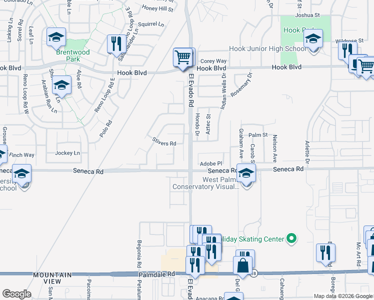map of restaurants, bars, coffee shops, grocery stores, and more near 14516 Tucson Street in Victorville