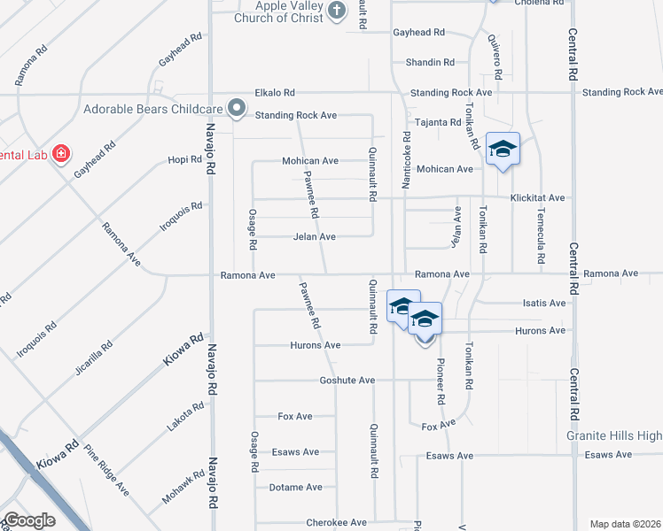 map of restaurants, bars, coffee shops, grocery stores, and more near 21960 Ramona Avenue in Apple Valley