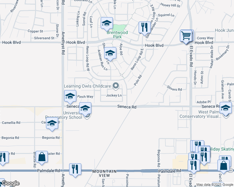 map of restaurants, bars, coffee shops, grocery stores, and more near 14042 Jockey Lane in Victorville