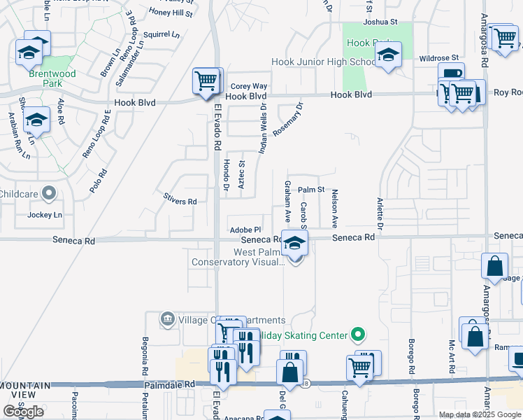 map of restaurants, bars, coffee shops, grocery stores, and more near 14630 Tucson Street in Victorville