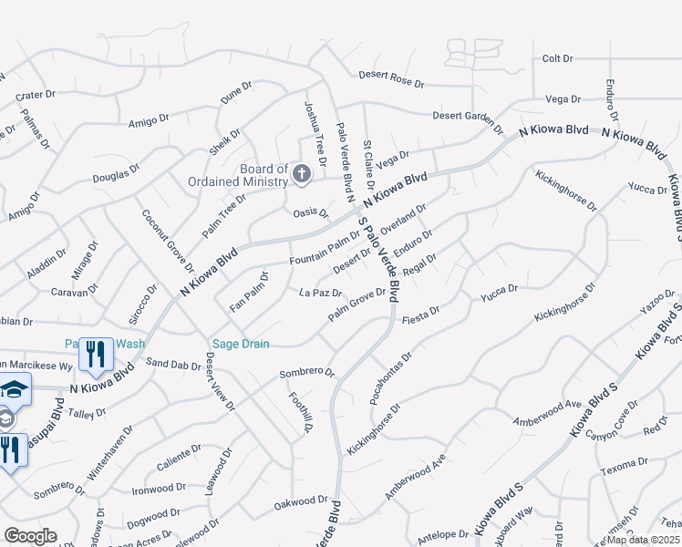 map of restaurants, bars, coffee shops, grocery stores, and more near 3380 Desert Drive in Lake Havasu City