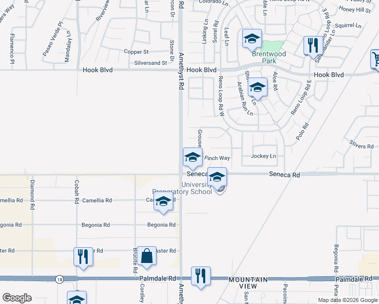 map of restaurants, bars, coffee shops, grocery stores, and more near 13733 Dove Court in Victorville