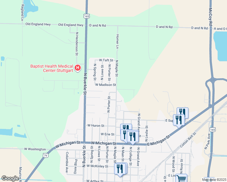 map of restaurants, bars, coffee shops, grocery stores, and more near 210 Roosevelt Place in Stuttgart