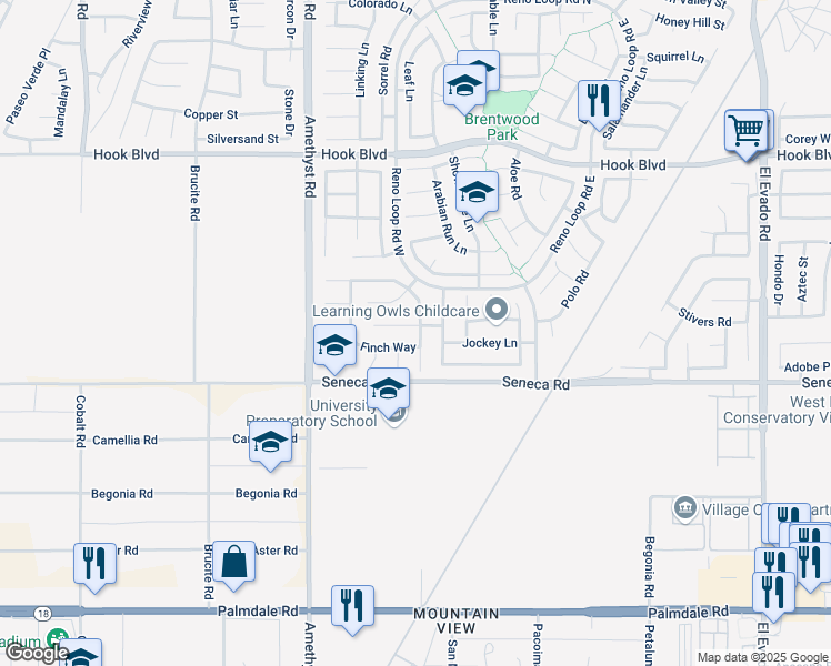 map of restaurants, bars, coffee shops, grocery stores, and more near 13887 Finch Way in Victorville