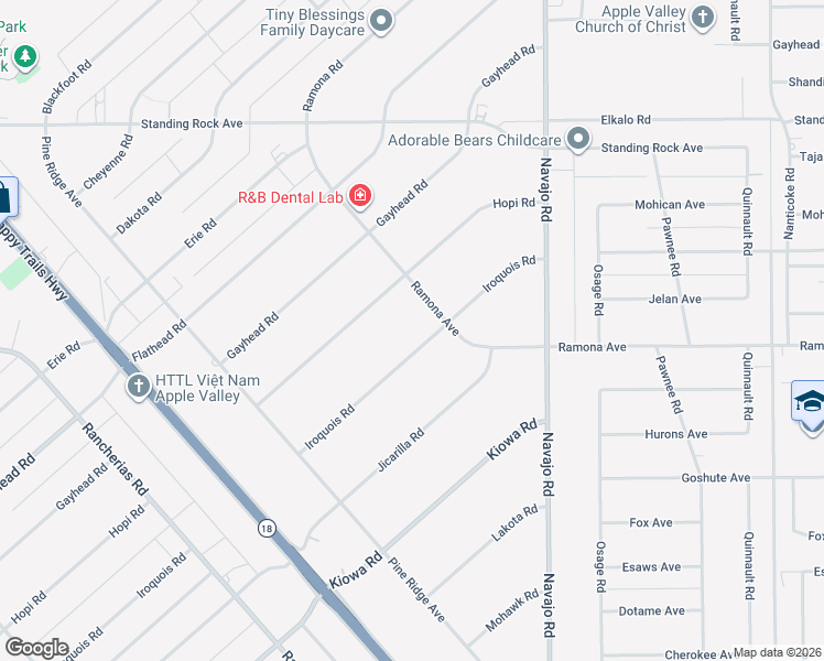 map of restaurants, bars, coffee shops, grocery stores, and more near 14506 Iroquois Road in Apple Valley