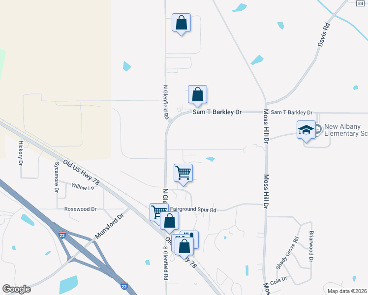 map of restaurants, bars, coffee shops, grocery stores, and more near 122 Fairview Street in New Albany