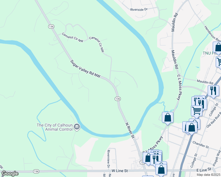 map of restaurants, bars, coffee shops, grocery stores, and more near in Calhoun