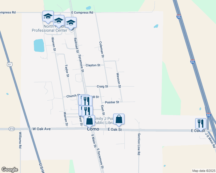map of restaurants, bars, coffee shops, grocery stores, and more near Craig Street in Como