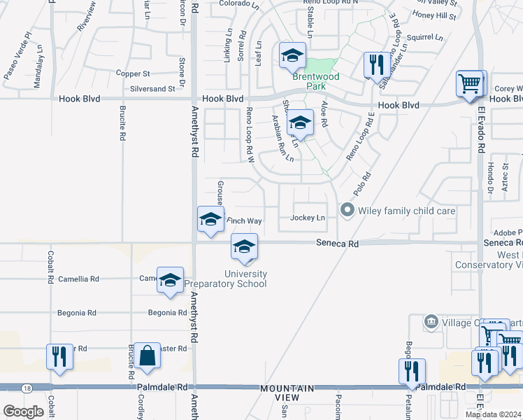 map of restaurants, bars, coffee shops, grocery stores, and more near 13885 Hawk Court in Victorville