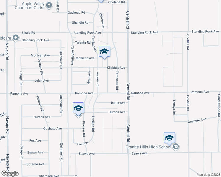 map of restaurants, bars, coffee shops, grocery stores, and more near 14529 Quivero Road in Apple Valley