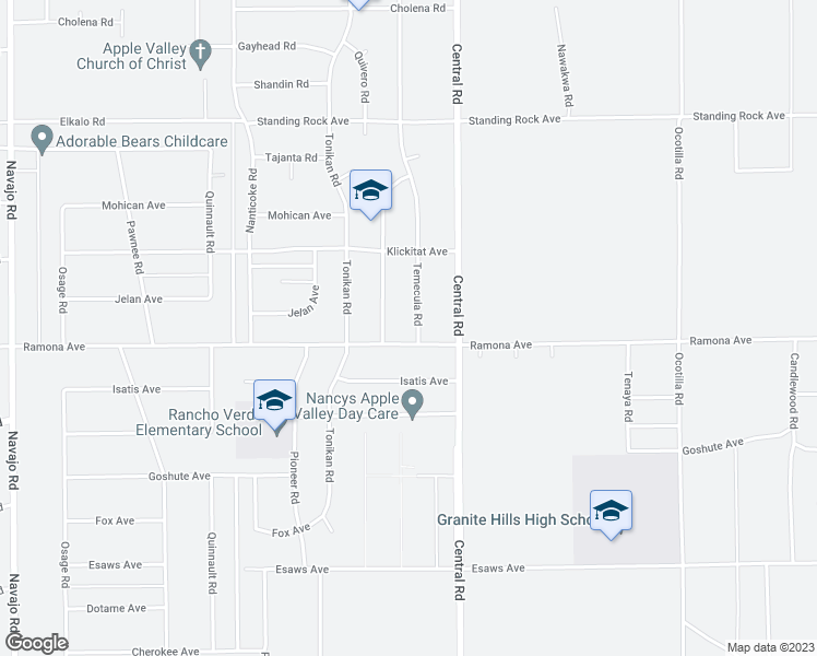 map of restaurants, bars, coffee shops, grocery stores, and more near 14530 Temecula Road in Apple Valley