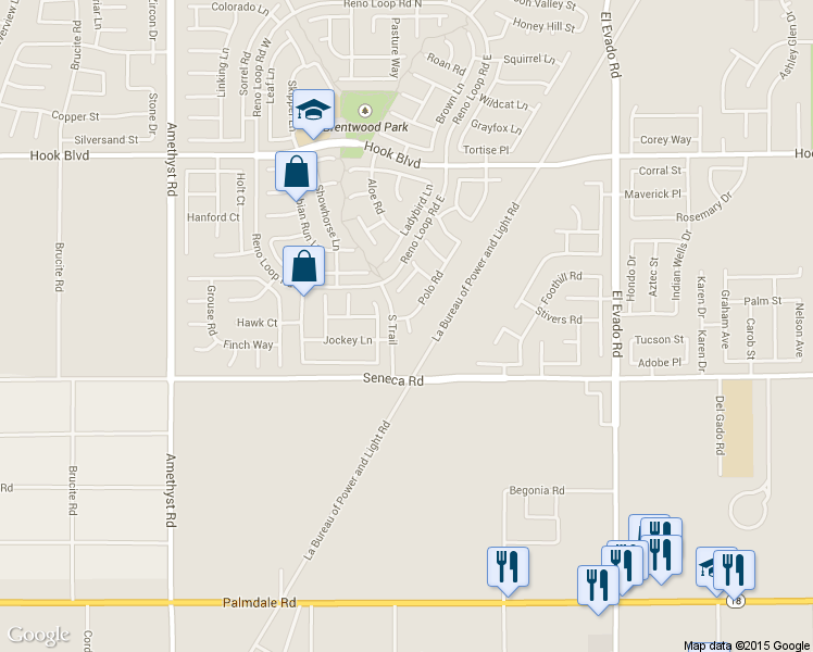 map of restaurants, bars, coffee shops, grocery stores, and more near 14570 Polo Court in Victorville