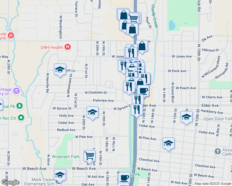 map of restaurants, bars, coffee shops, grocery stores, and more near 1707 West Parkview Avenue in Duncan