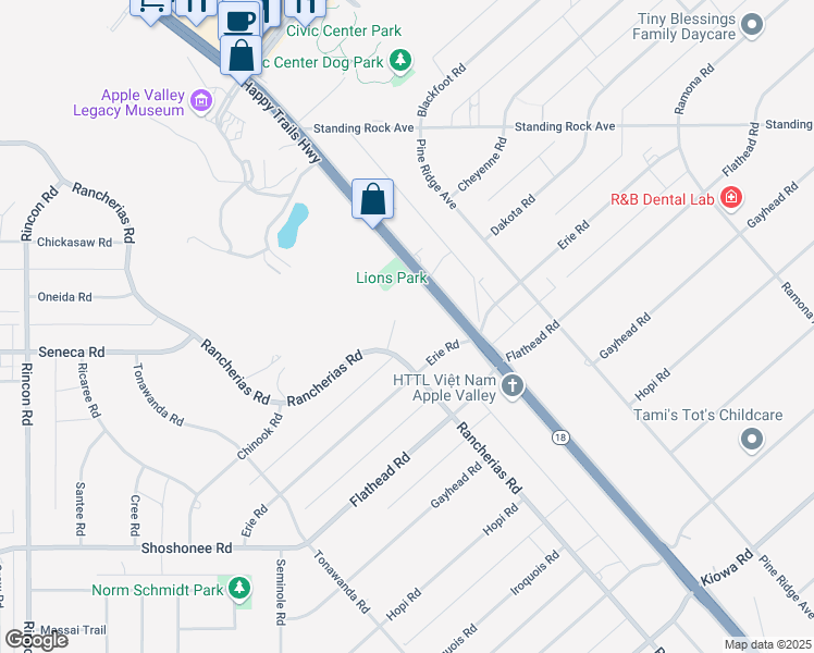 map of restaurants, bars, coffee shops, grocery stores, and more near 14487 Savannah Court in Apple Valley