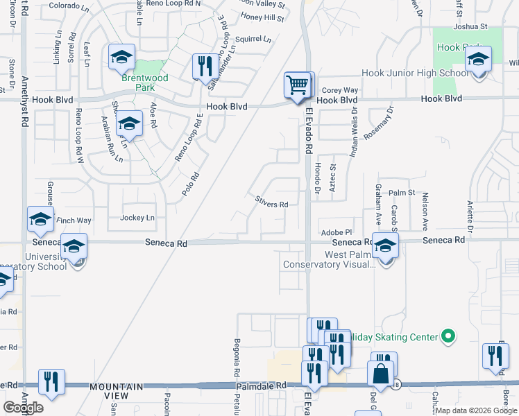 map of restaurants, bars, coffee shops, grocery stores, and more near 14599 Green River Road in Victorville