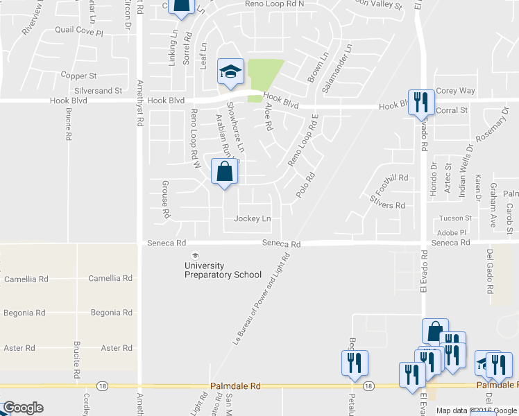 map of restaurants, bars, coffee shops, grocery stores, and more near 14641 Equestrian Court in Victorville