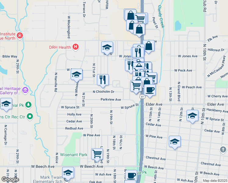 map of restaurants, bars, coffee shops, grocery stores, and more near 1902 Randall Avenue in Duncan