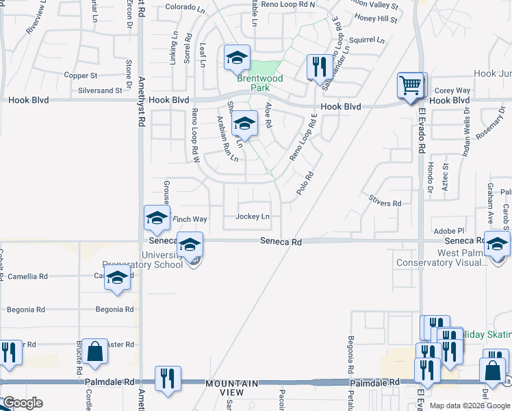 map of restaurants, bars, coffee shops, grocery stores, and more near 14031 Horseshoe Way in Victorville