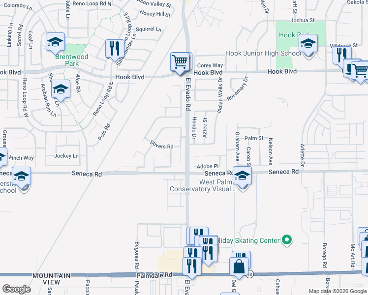 map of restaurants, bars, coffee shops, grocery stores, and more near 14630 Hondo Drive in Victorville