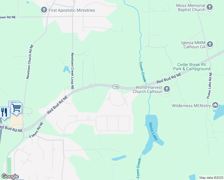 map of restaurants, bars, coffee shops, grocery stores, and more near 173 Timber Ridge Lane Northeast in Calhoun