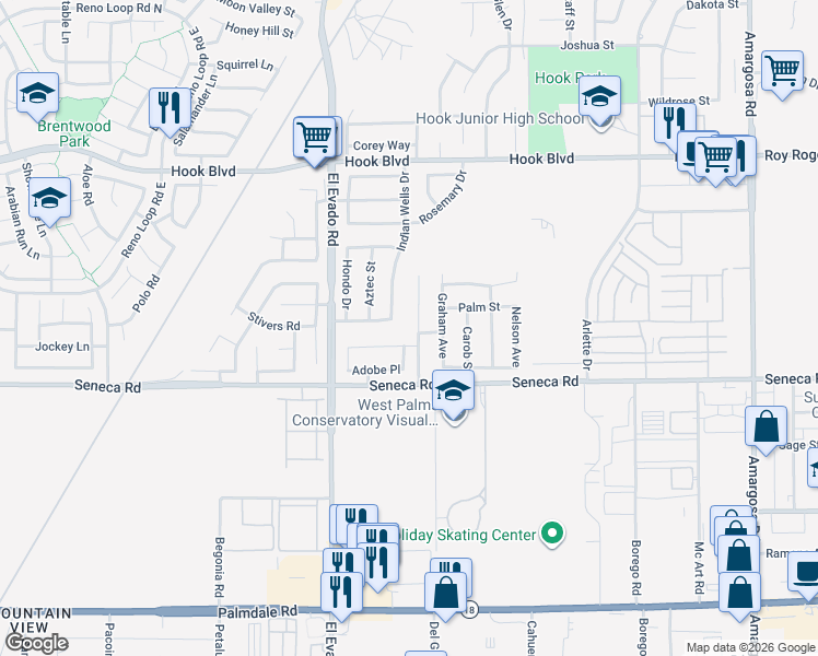 map of restaurants, bars, coffee shops, grocery stores, and more near 14604 Karen Drive in Victorville