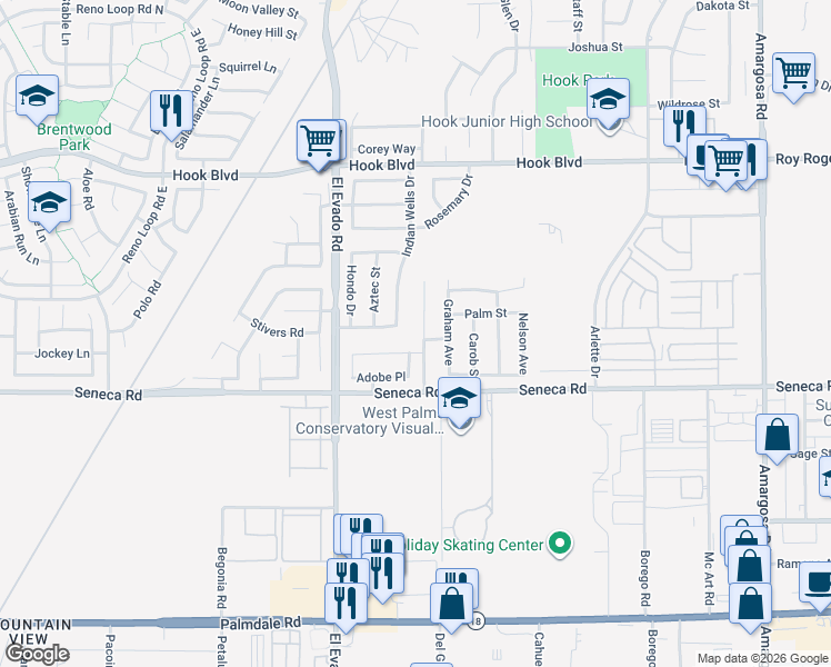 map of restaurants, bars, coffee shops, grocery stores, and more near 14604 Karen Drive in Victorville