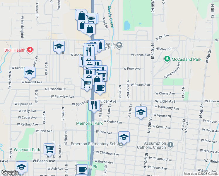 map of restaurants, bars, coffee shops, grocery stores, and more near 1309 West Elder Avenue in Duncan