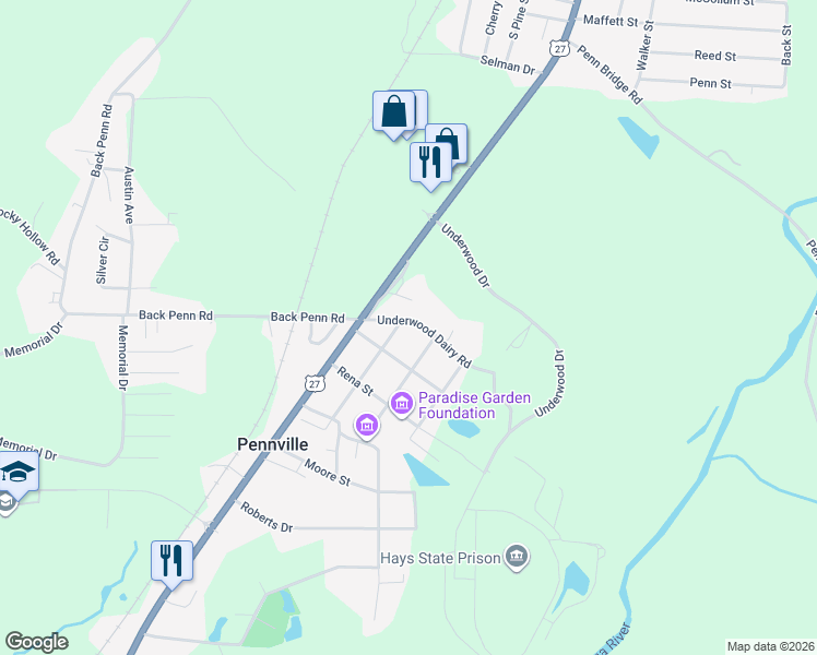 map of restaurants, bars, coffee shops, grocery stores, and more near 131 Underwood Dairy Road in Summerville