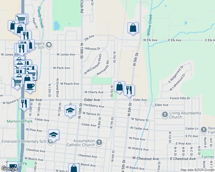 map of restaurants, bars, coffee shops, grocery stores, and more near 706 West Peach Avenue in Duncan