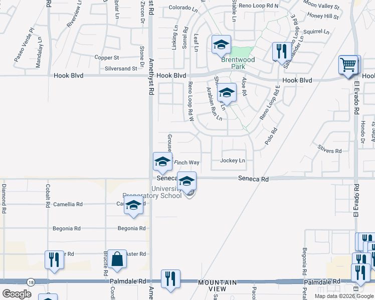 map of restaurants, bars, coffee shops, grocery stores, and more near 13827 Goldfinch Court in Victorville